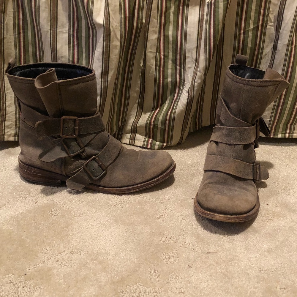 Brown distressed booties